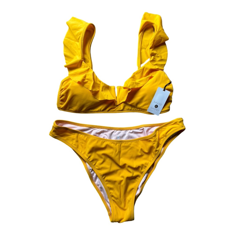 ☀️ Shade & Shore Yellow Ruffle Bikini Top and High Waisted Bottom (mixed si…